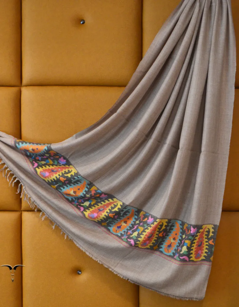 Kani Pashmina Shawl In Natural Base & Black Border 5370