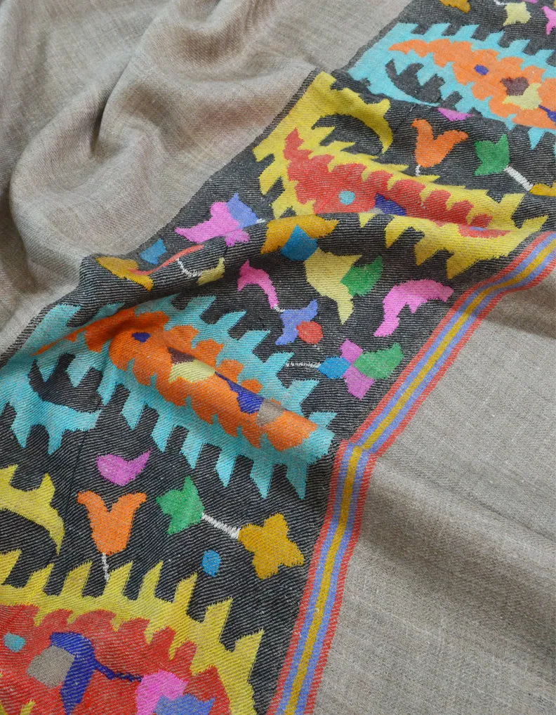 Kani Pashmina Shawl In Natural Base & Black Border 5370
