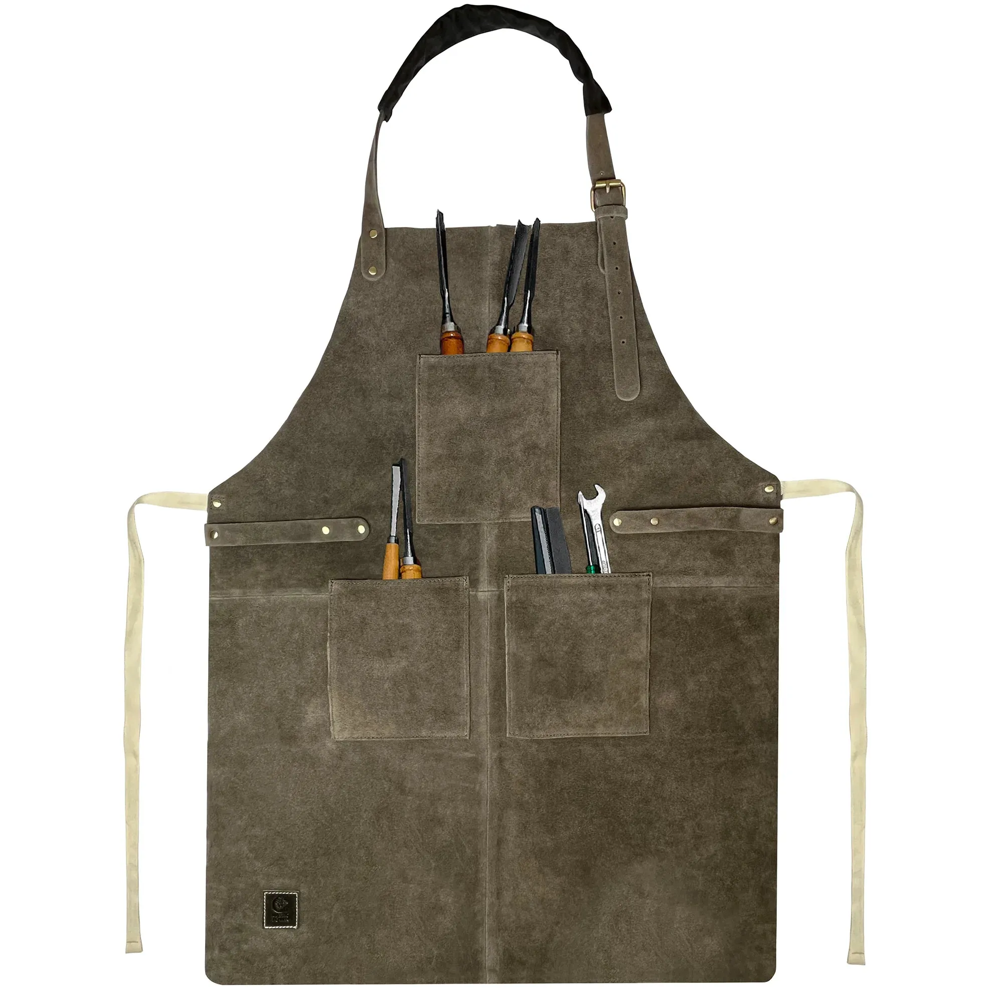 Kuche Leather BBQ Grill Apron Woodworking Shop Tool Apron (Gray)