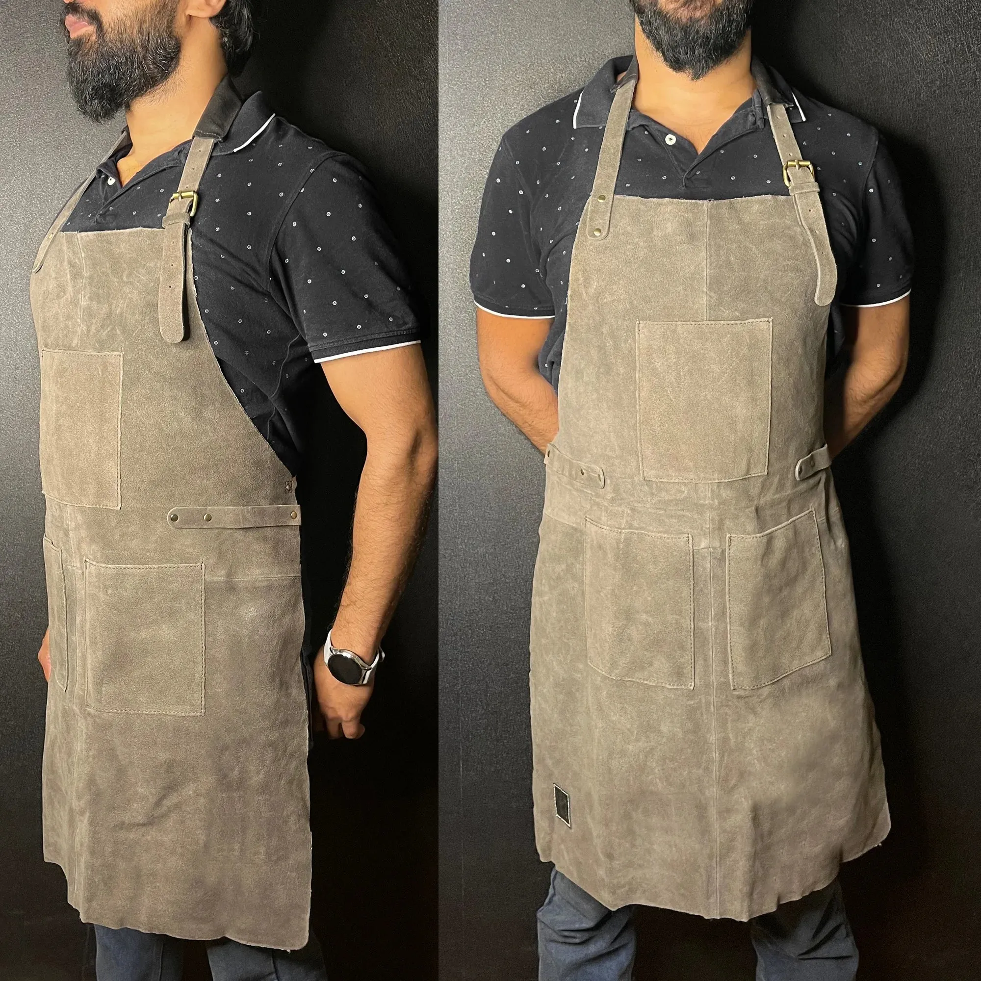 Kuche Leather BBQ Grill Apron Woodworking Shop Tool Apron (Gray)
