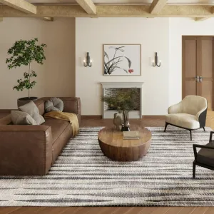 Large Striped Beige Contemporary Abstract Area Rug for Living Room 5' x 7'6"