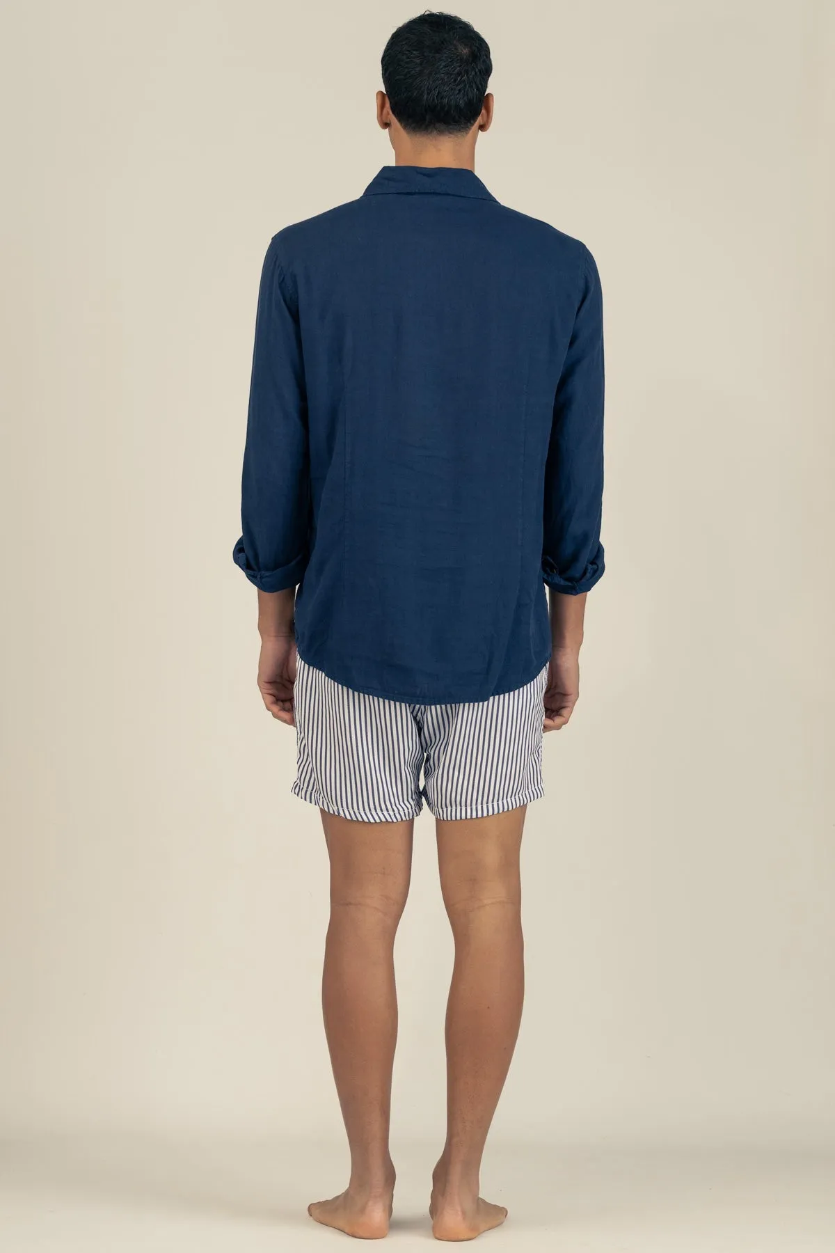 Long Sleeve Linen Cotton Shirt in Oceano