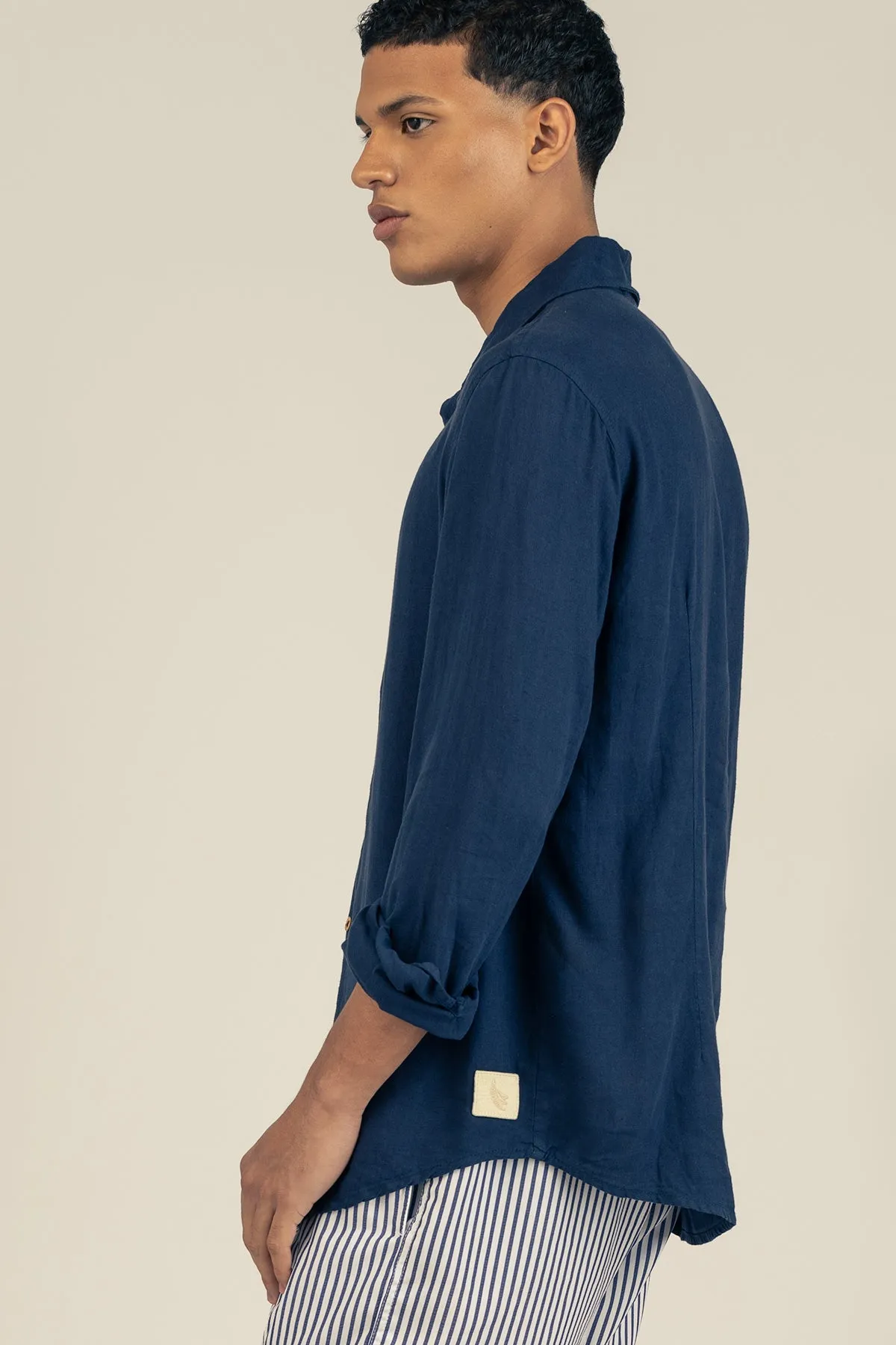 Long Sleeve Linen Cotton Shirt in Oceano