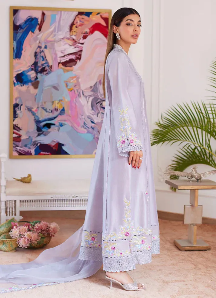 Luna Eid 24 - Odette Silver Grey Embroidered Raw Silk Kalidar With Dupatta