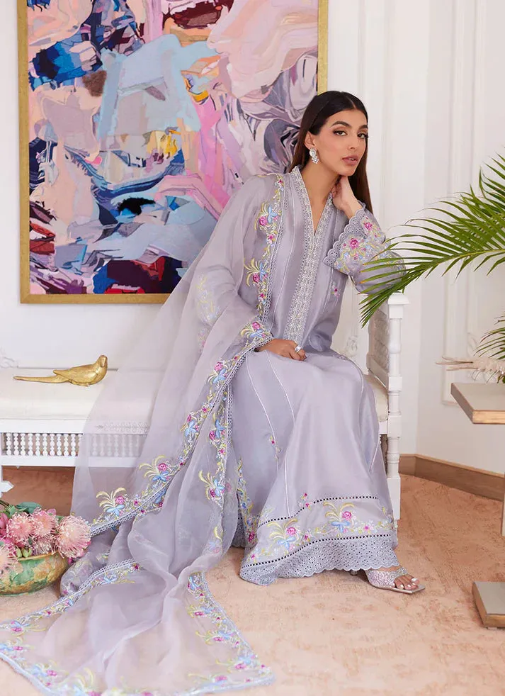 Luna Eid 24 - Odette Silver Grey Embroidered Raw Silk Kalidar With Dupatta