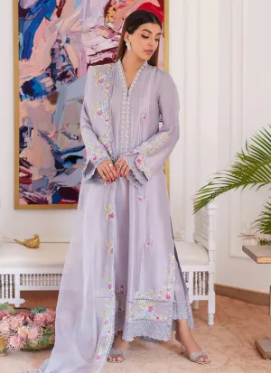 Luna Eid 24 - Odette Silver Grey Embroidered Raw Silk Kalidar With Dupatta