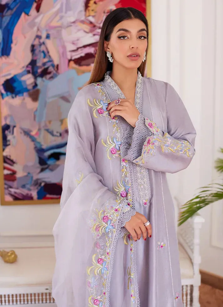 Luna Eid 24 - Odette Silver Grey Embroidered Raw Silk Kalidar With Dupatta