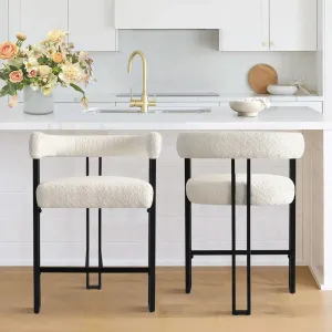 Mia Beige Upholstered Counter Stool with Arms (Set of 2)