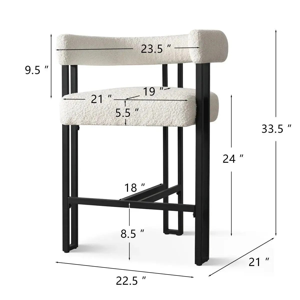 Mia Beige Upholstered Counter Stool with Arms (Set of 2)