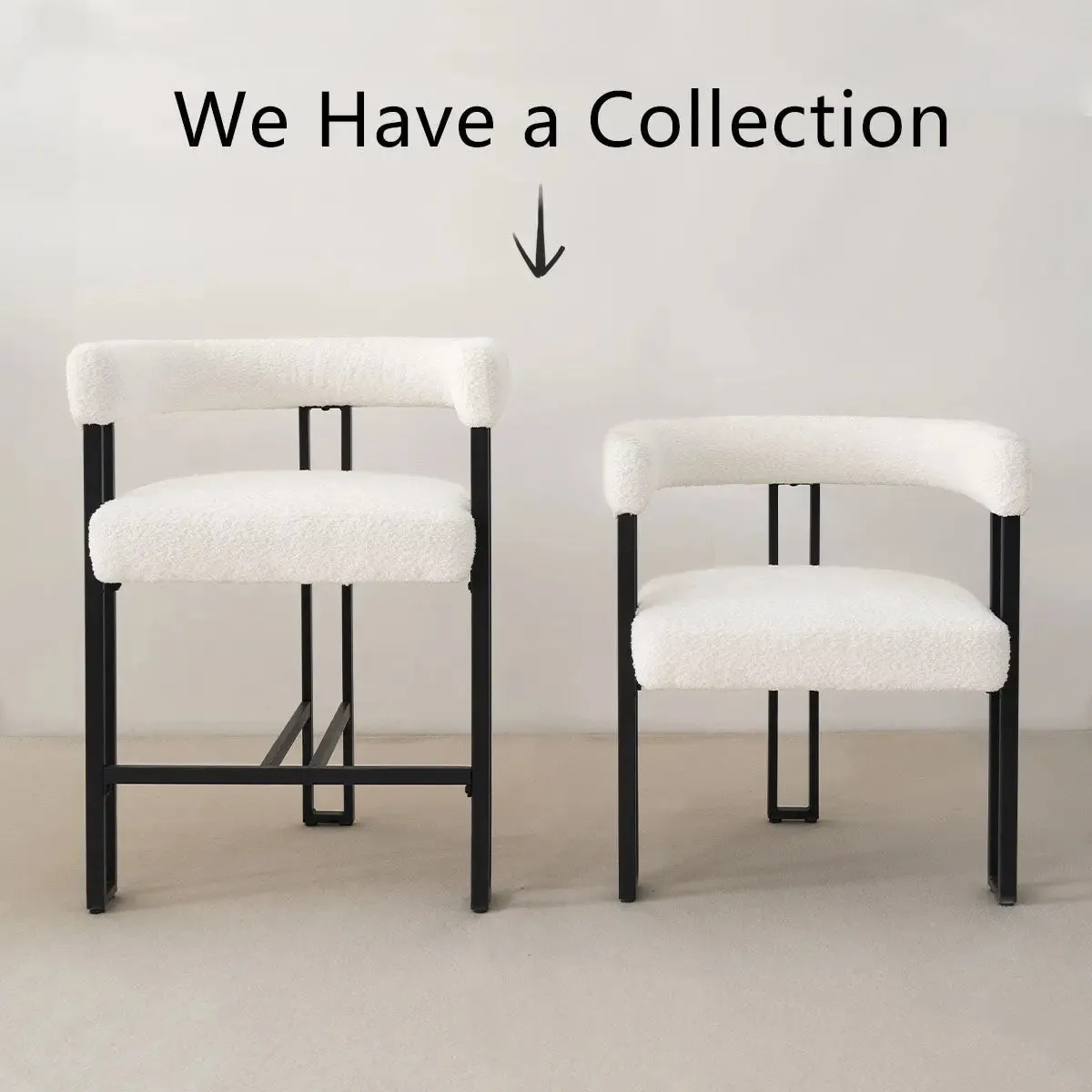 Mia Beige Upholstered Counter Stool with Arms (Set of 2)