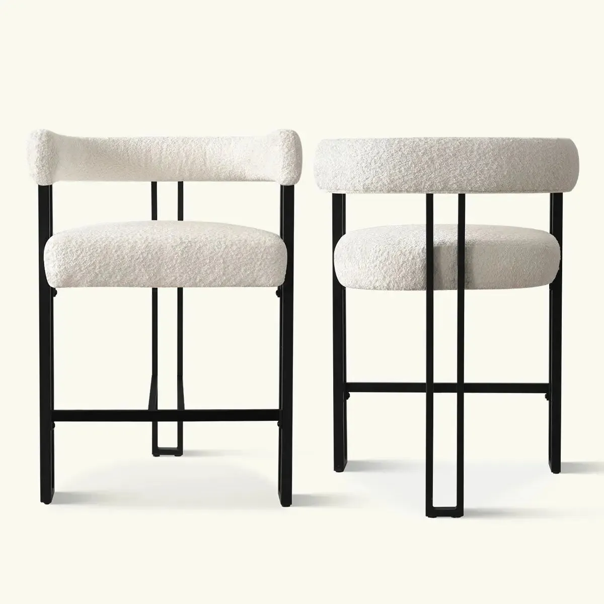 Mia Beige Upholstered Counter Stool with Arms (Set of 2)