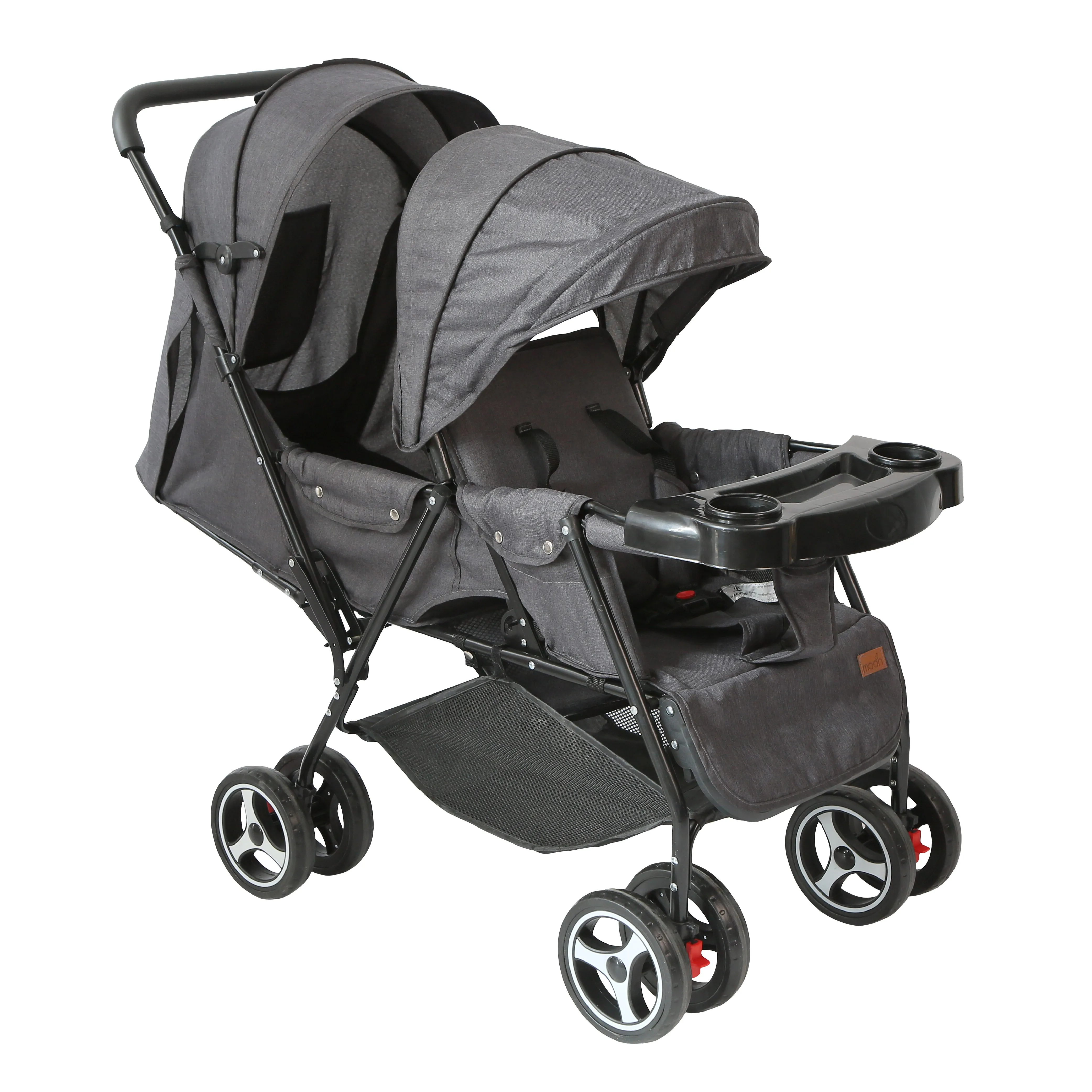 Moon Magnum Tandem Easy Fold Twin Travel Stroller (Black   Grey Dots)