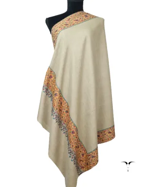 Natural & Orange Pashmina Shawl With Sozni Work 5789