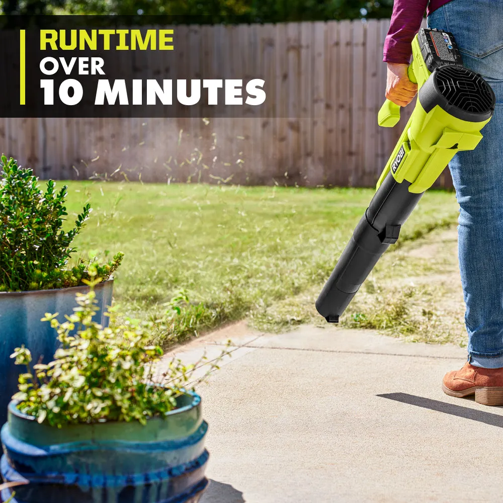 Open Box -  RYOBI ONE  18V 90 MPH 250 CFM Cordless Battery Leaf Blower/Sweeper with 2.0 Ah Battery and Charger