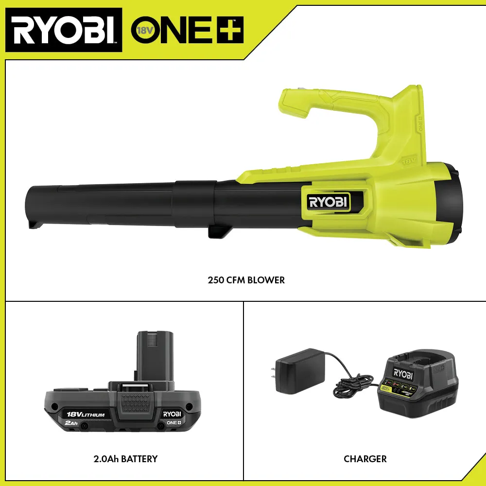 Open Box -  RYOBI ONE  18V 90 MPH 250 CFM Cordless Battery Leaf Blower/Sweeper with 2.0 Ah Battery and Charger