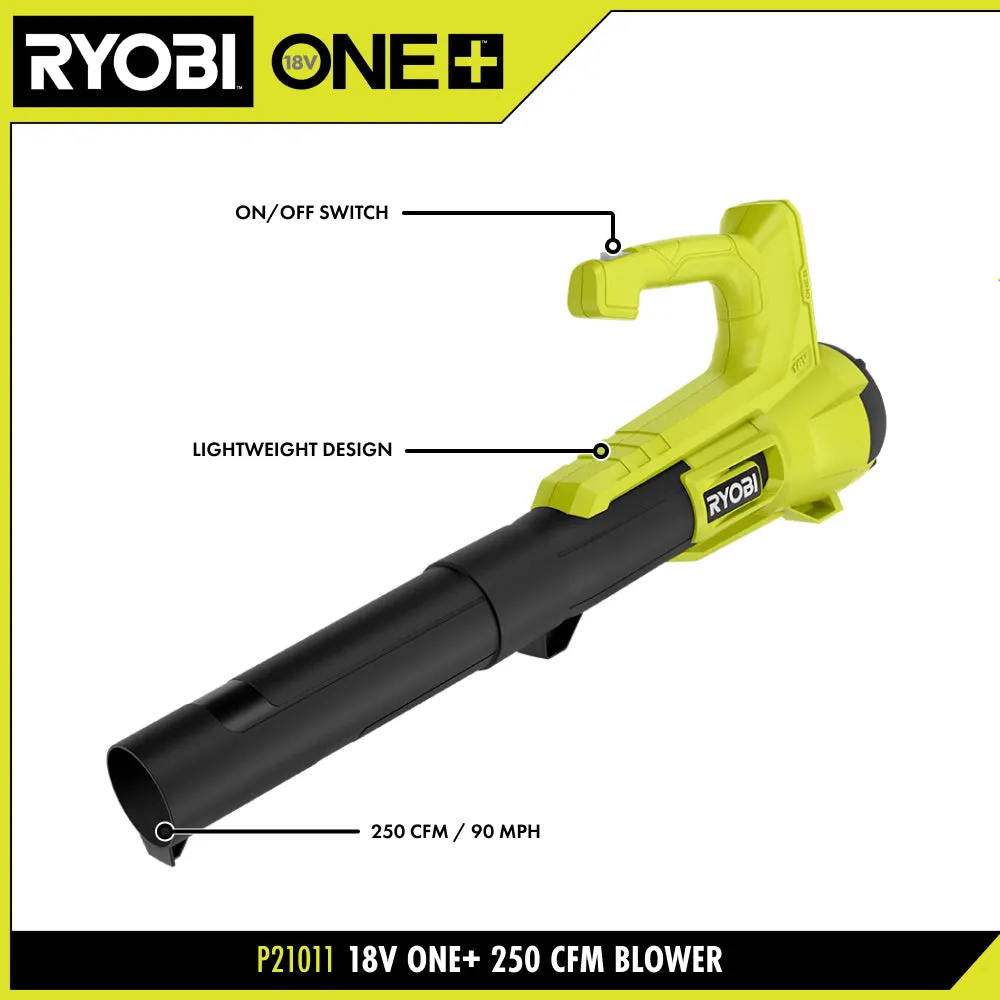 Open Box -  RYOBI ONE  18V 90 MPH 250 CFM Cordless Battery Leaf Blower/Sweeper with 2.0 Ah Battery and Charger