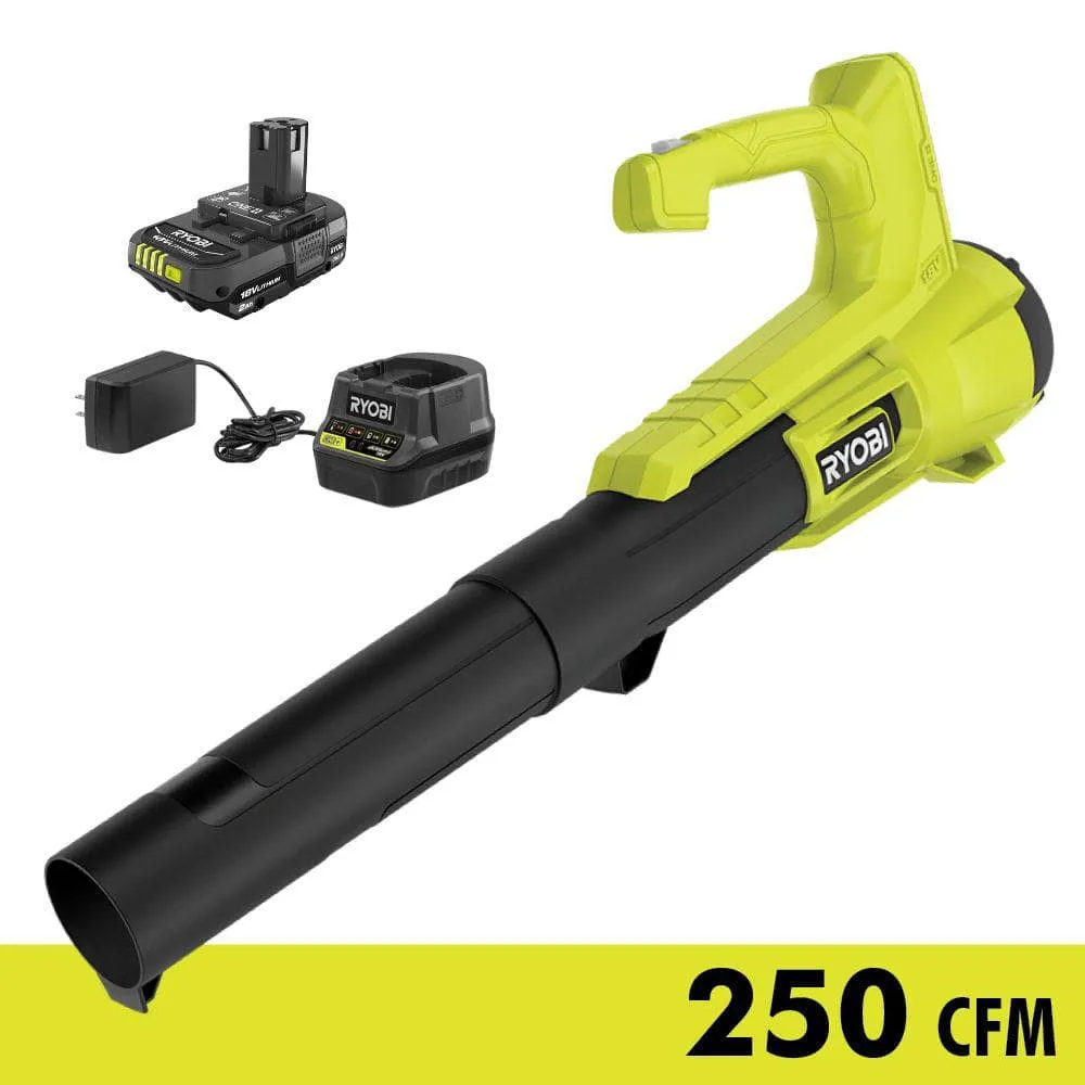 Open Box -  RYOBI ONE  18V 90 MPH 250 CFM Cordless Battery Leaf Blower/Sweeper with 2.0 Ah Battery and Charger