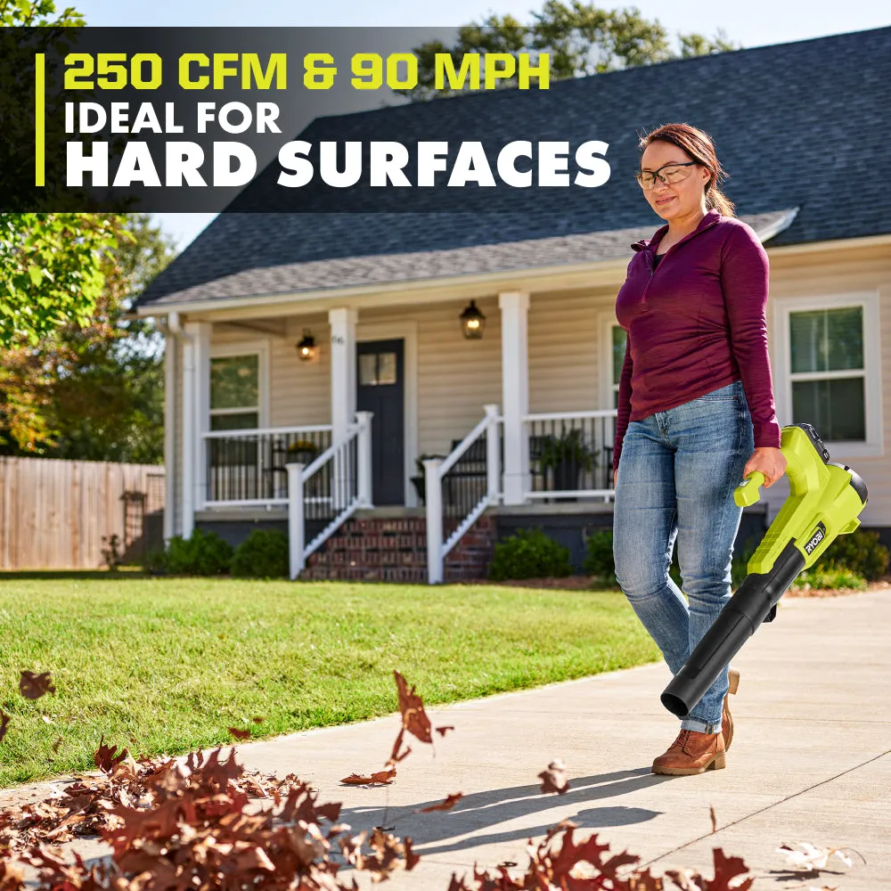 Open Box -  RYOBI ONE  18V 90 MPH 250 CFM Cordless Battery Leaf Blower/Sweeper with 2.0 Ah Battery and Charger