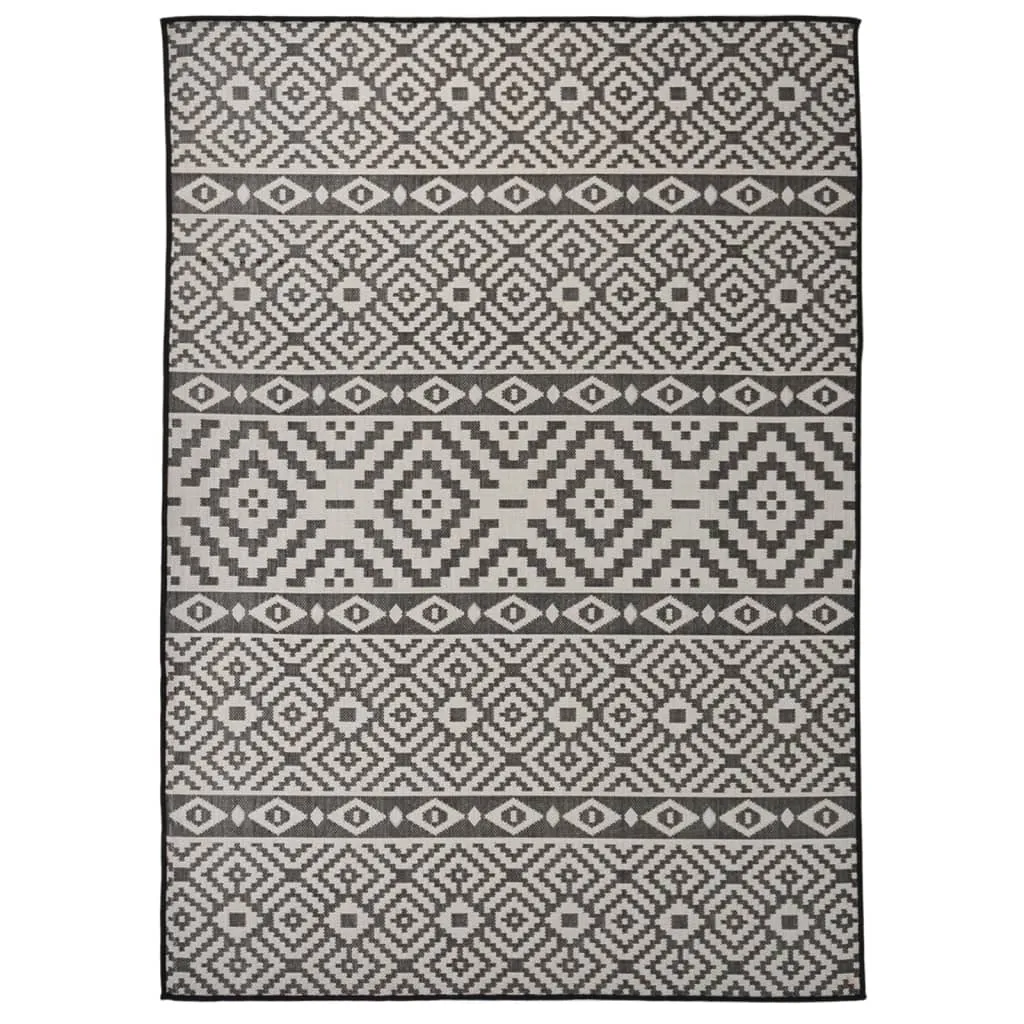 Outdoor Flatweave Rug 120x170 cm Black Stripes