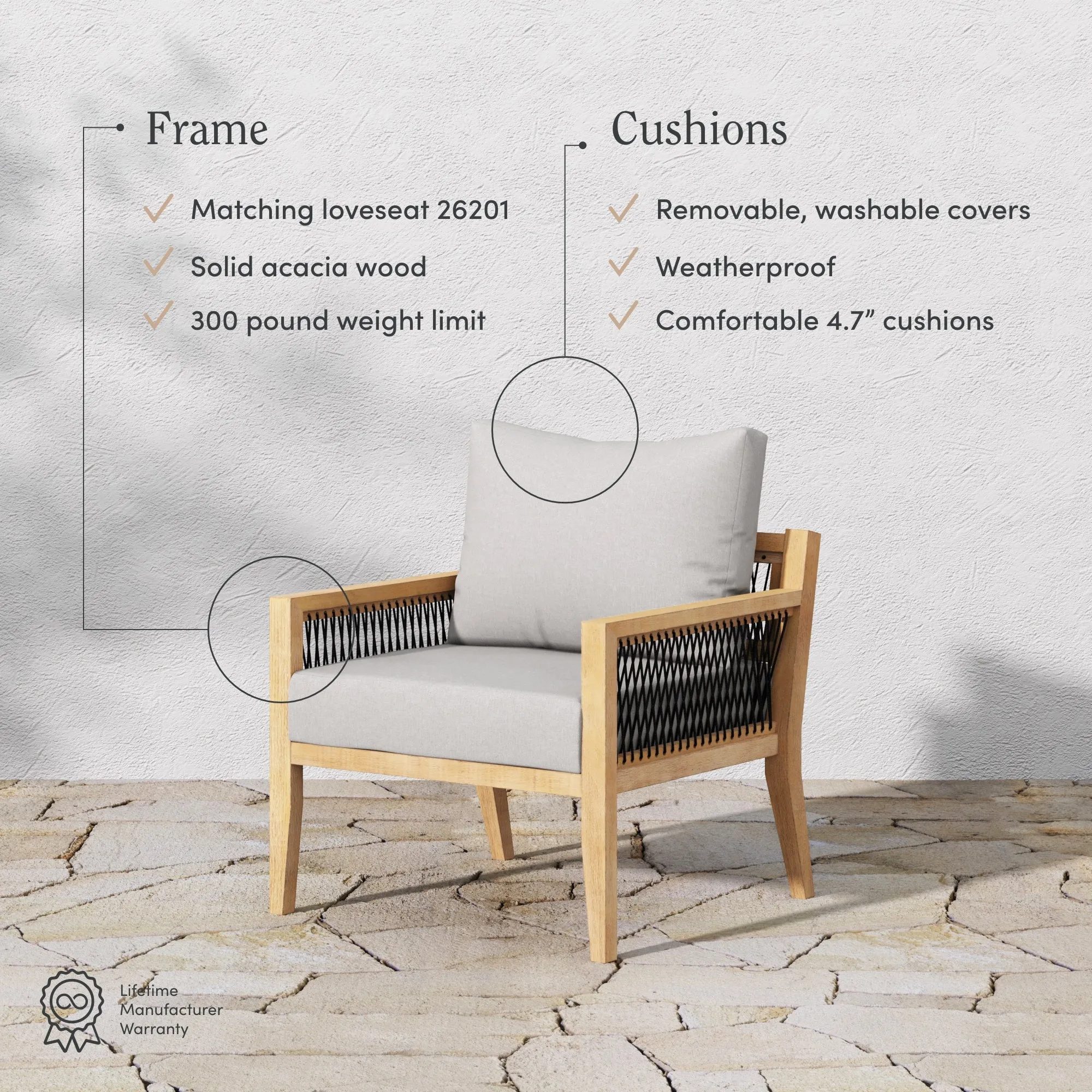 Outdoor Wood Cushioned Patio Chairs (Set of 4)
