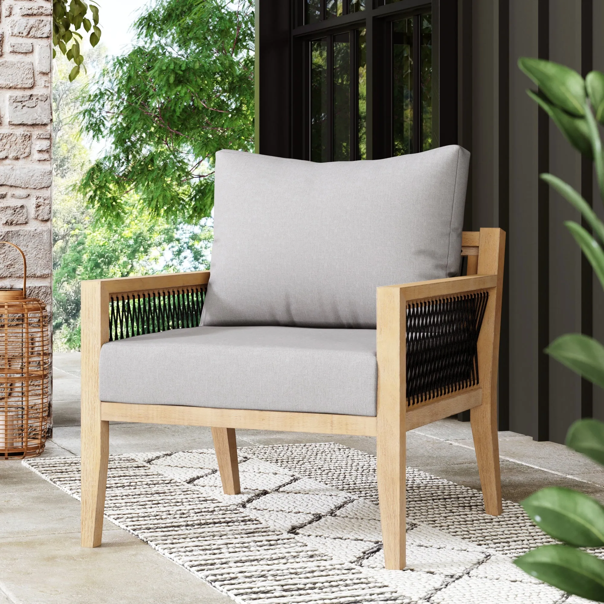 Outdoor Wood Cushioned Patio Chairs (Set of 4)