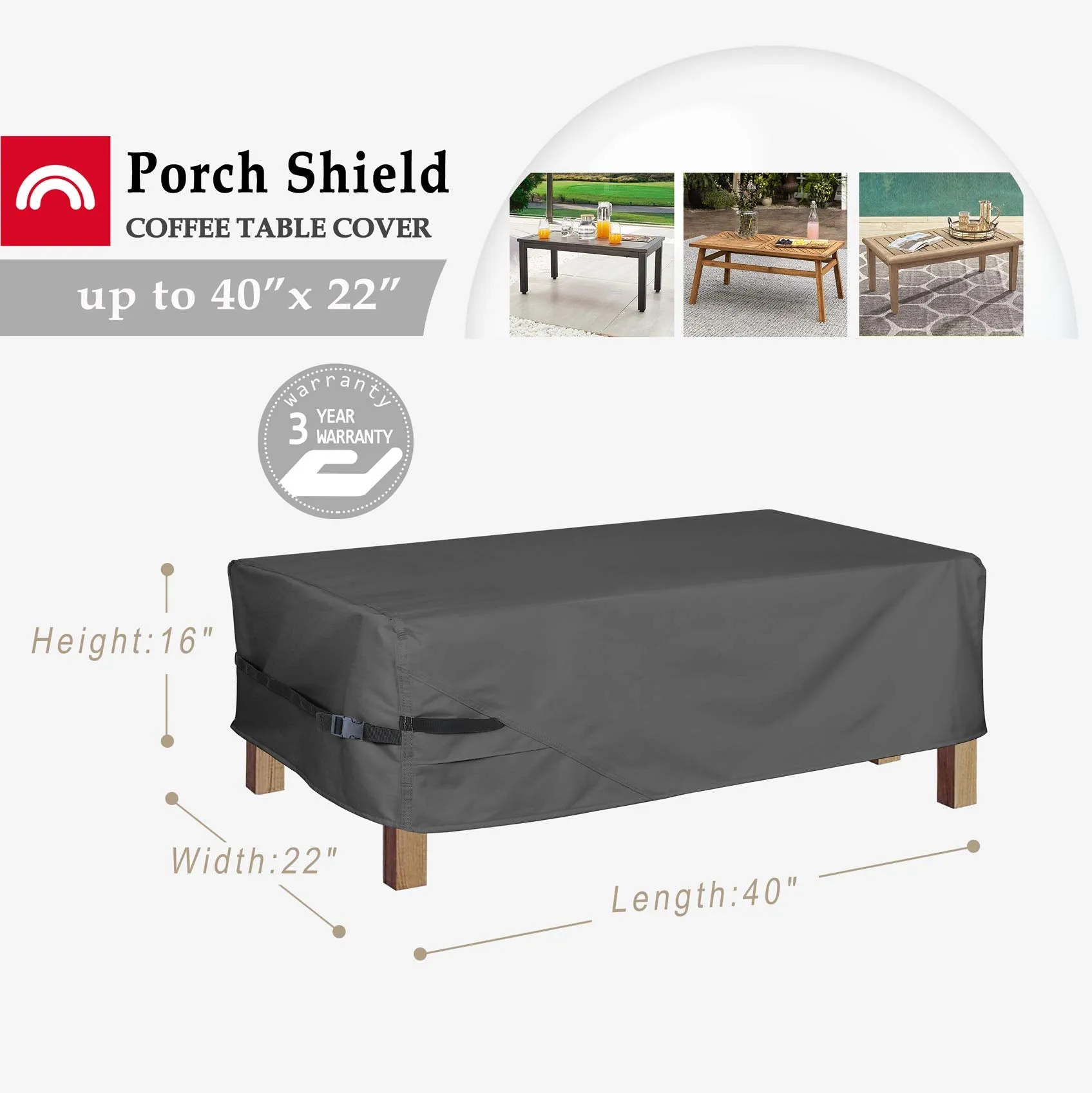 Porch Shield Patio Coffee Table Cover - Waterproof Outdoor Furniture Rectangular Small Table Covers 40 x 22 inch, Black