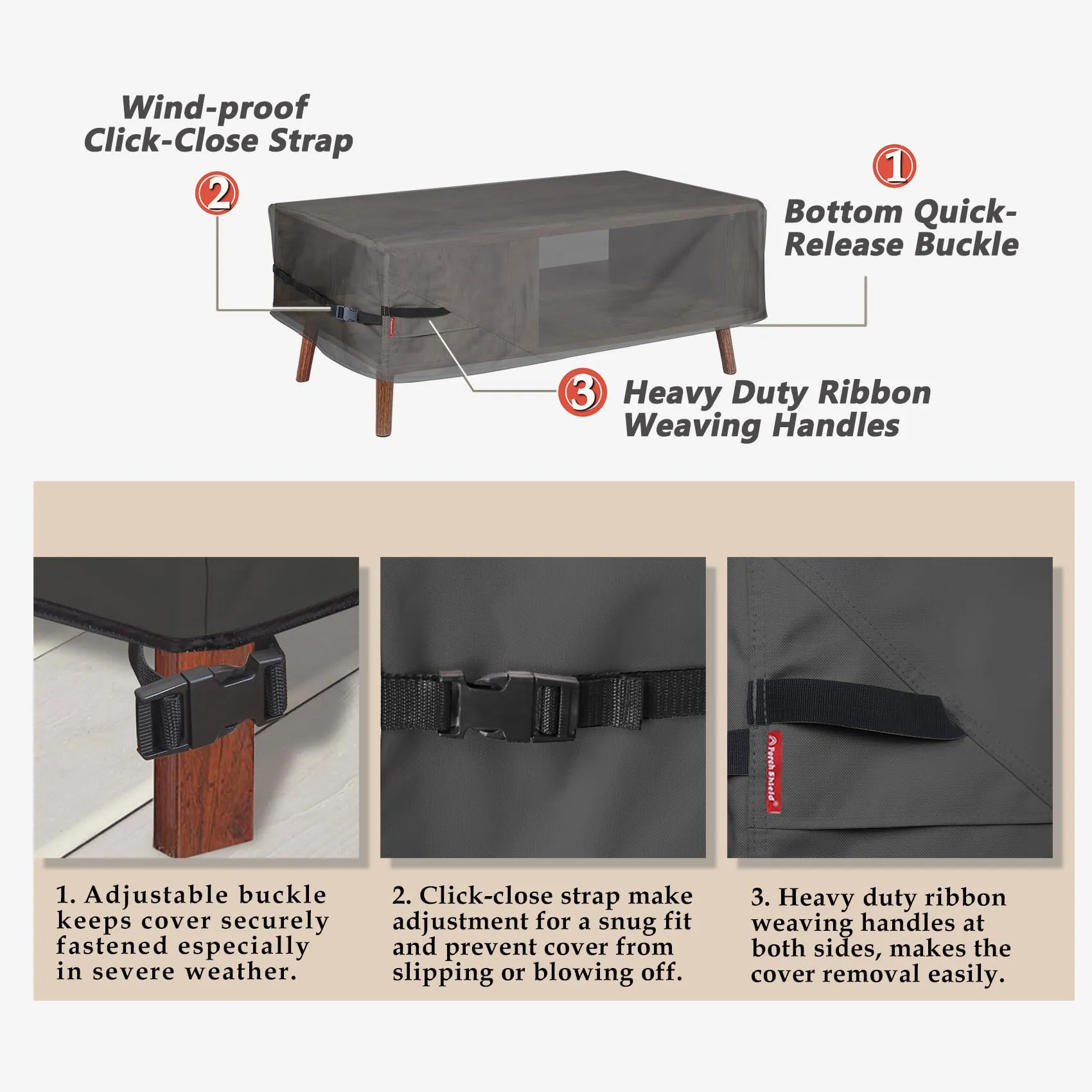 Porch Shield Patio Coffee Table Cover - Waterproof Outdoor Furniture Rectangular Small Table Covers 40 x 22 inch, Black