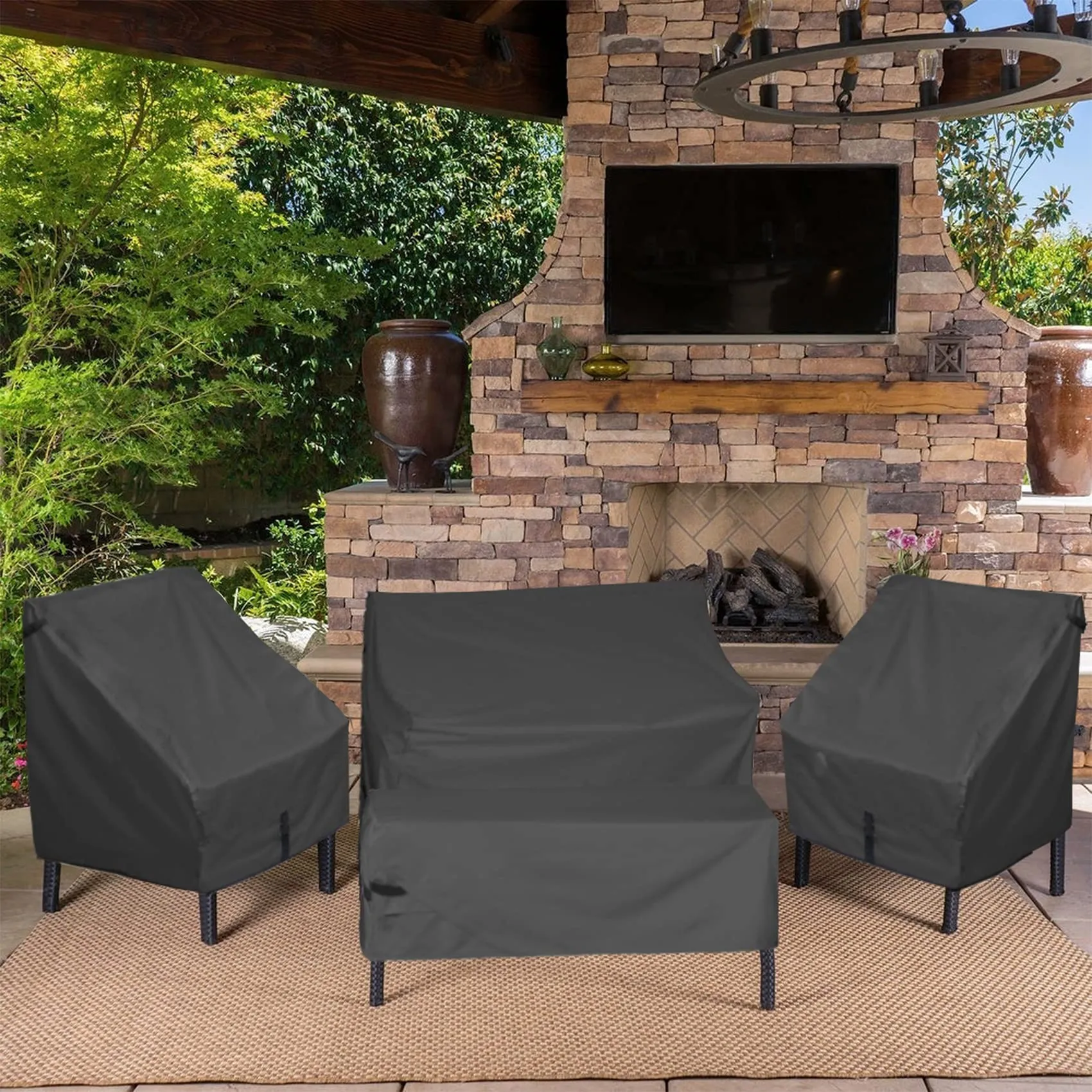 Porch Shield Patio Coffee Table Cover - Waterproof Outdoor Furniture Rectangular Small Table Covers 40 x 22 inch, Black
