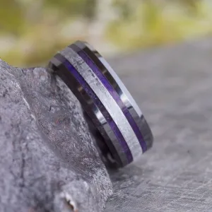 Purple Men's Wedding Band With Wood & Meteorite