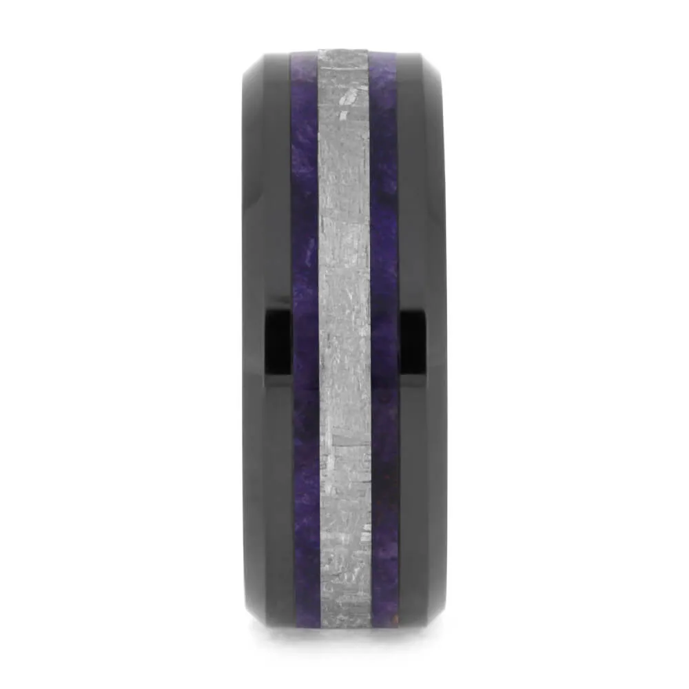 Purple Men's Wedding Band With Wood & Meteorite