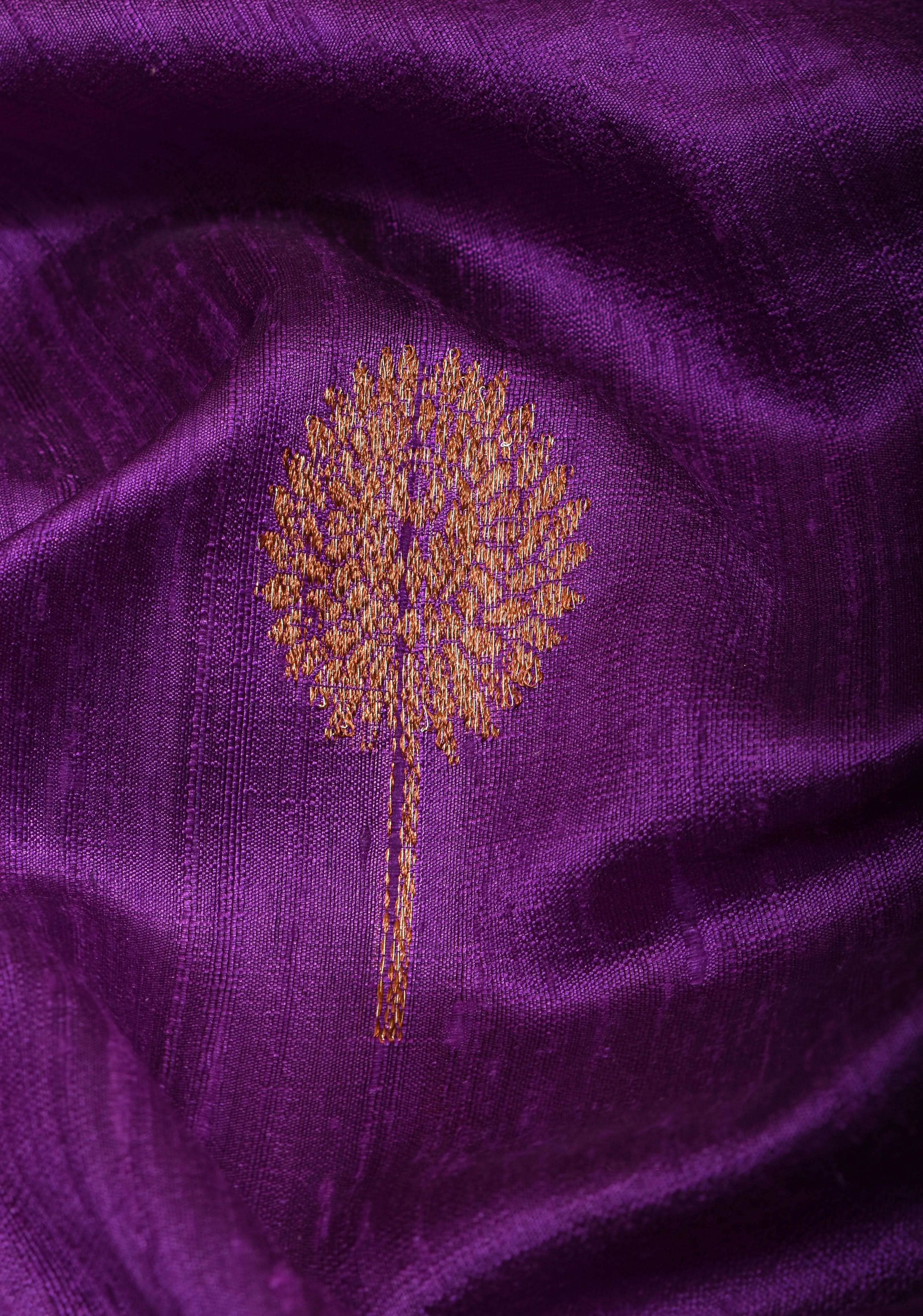 Raw Silk Banarasi Saree in Purple with antique tone Zari motifs and contrast Yellow Blouse PIece | SILK MARK CERTIFIED