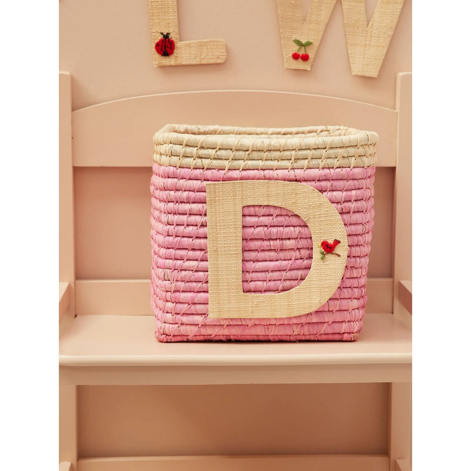 Rice DK Raffia Sticker Letter in Nature with Bird Embroidery - D