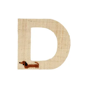 Rice DK Raffia Sticker Letter in Nature with Dachshund Embroidery - D