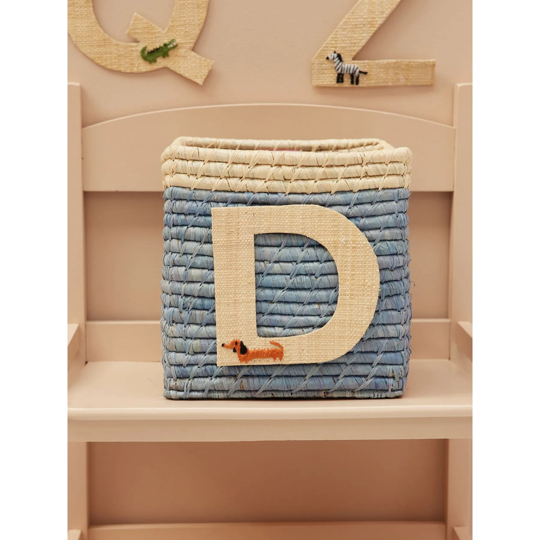 Rice DK Raffia Sticker Letter in Nature with Dachshund Embroidery - D