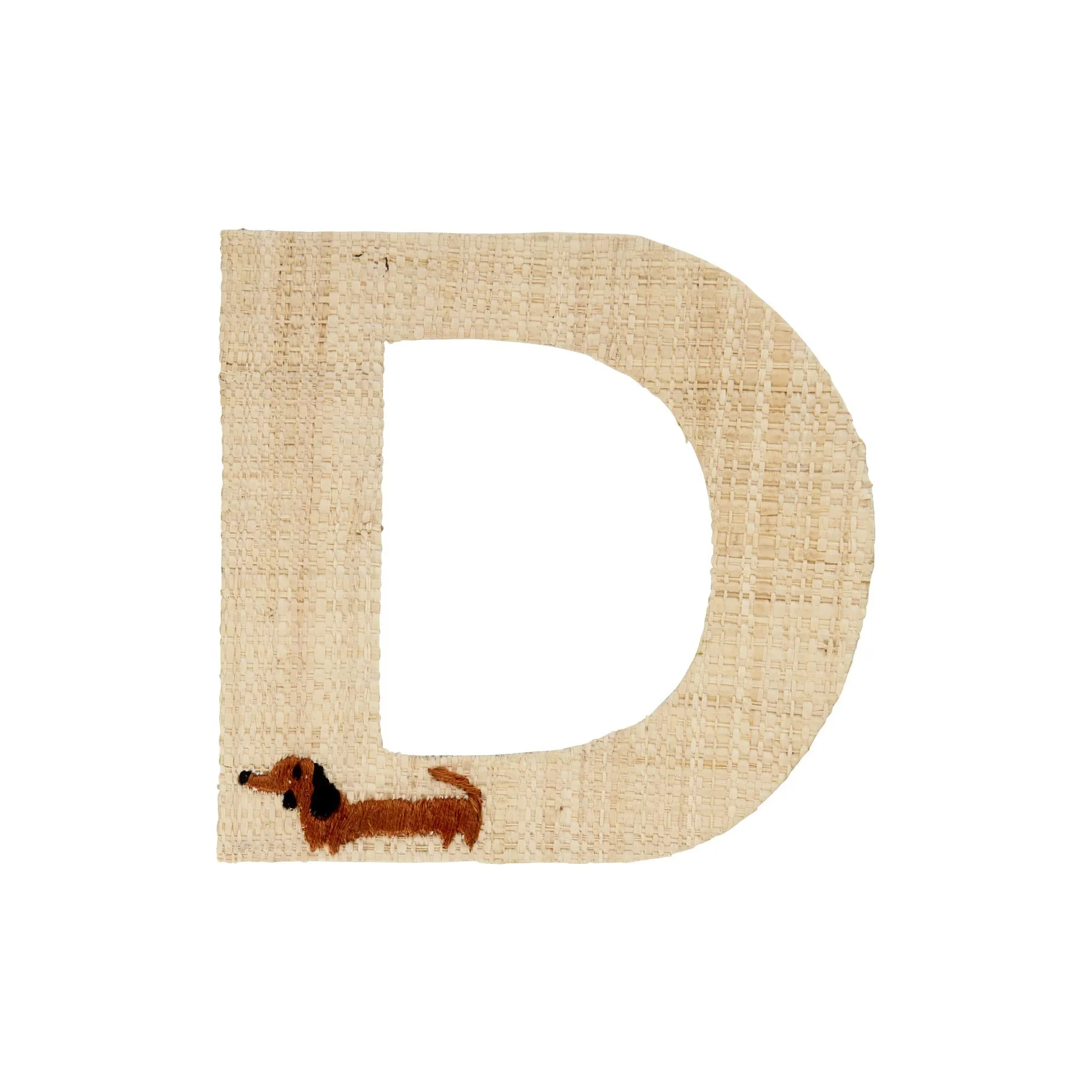 Rice DK Raffia Sticker Letter in Nature with Dachshund Embroidery - D
