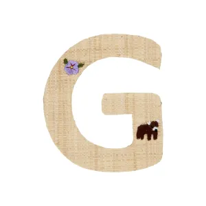 Rice DK Raffia Sticker Letter in Nature with Flower and Bear Embroidery - G
