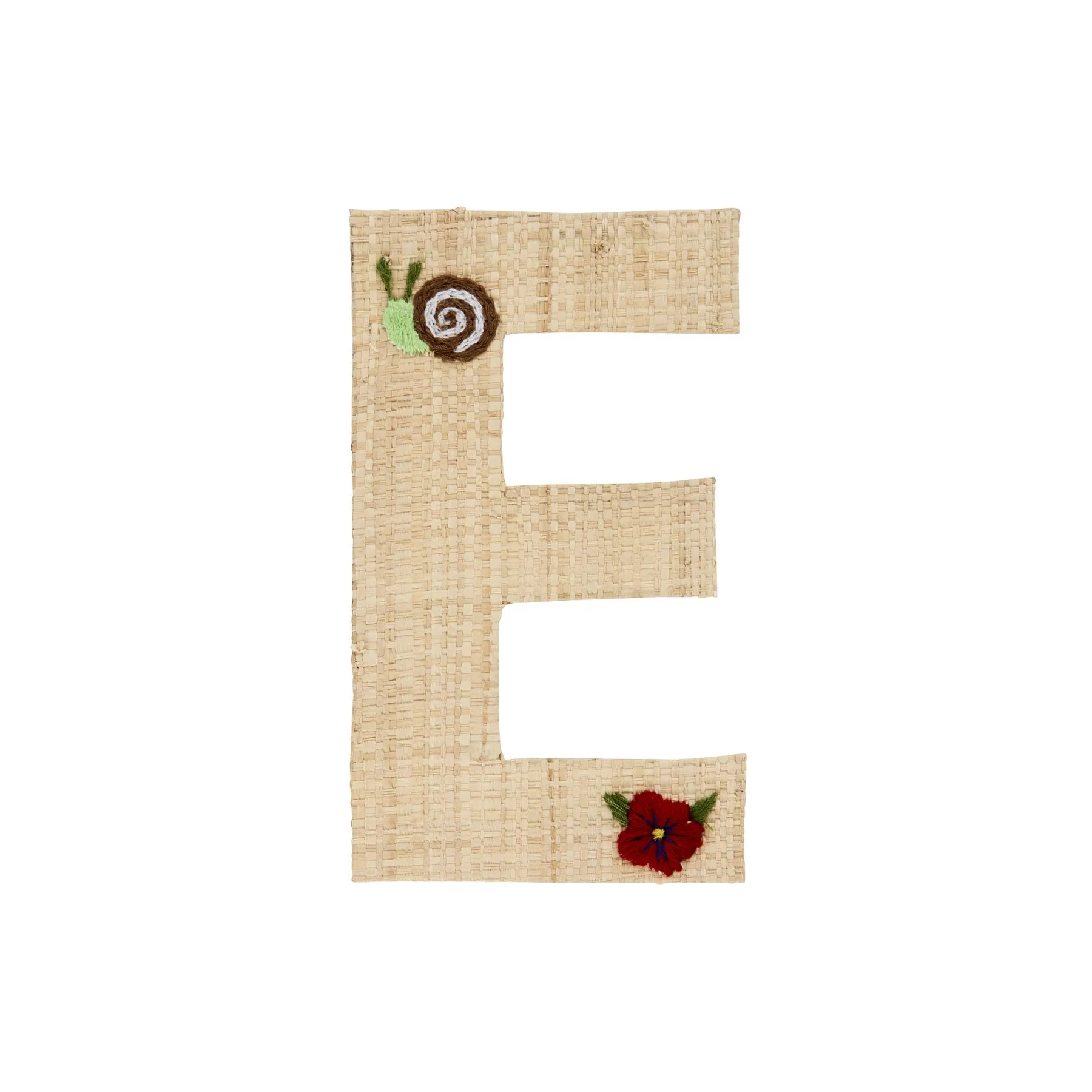Rice DK Raffia Sticker Letter in Nature with Flower and Snail Embroidery - E
