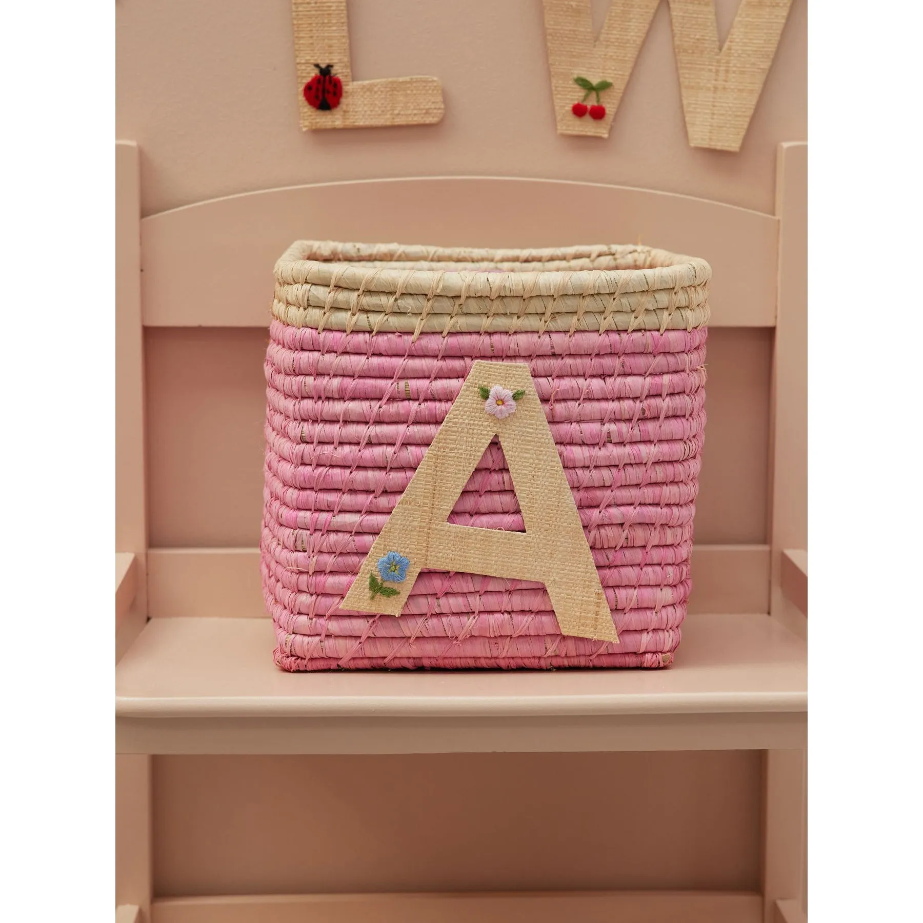 Rice DK Raffia Sticker Letter in Nature with Flower Embroidery - A