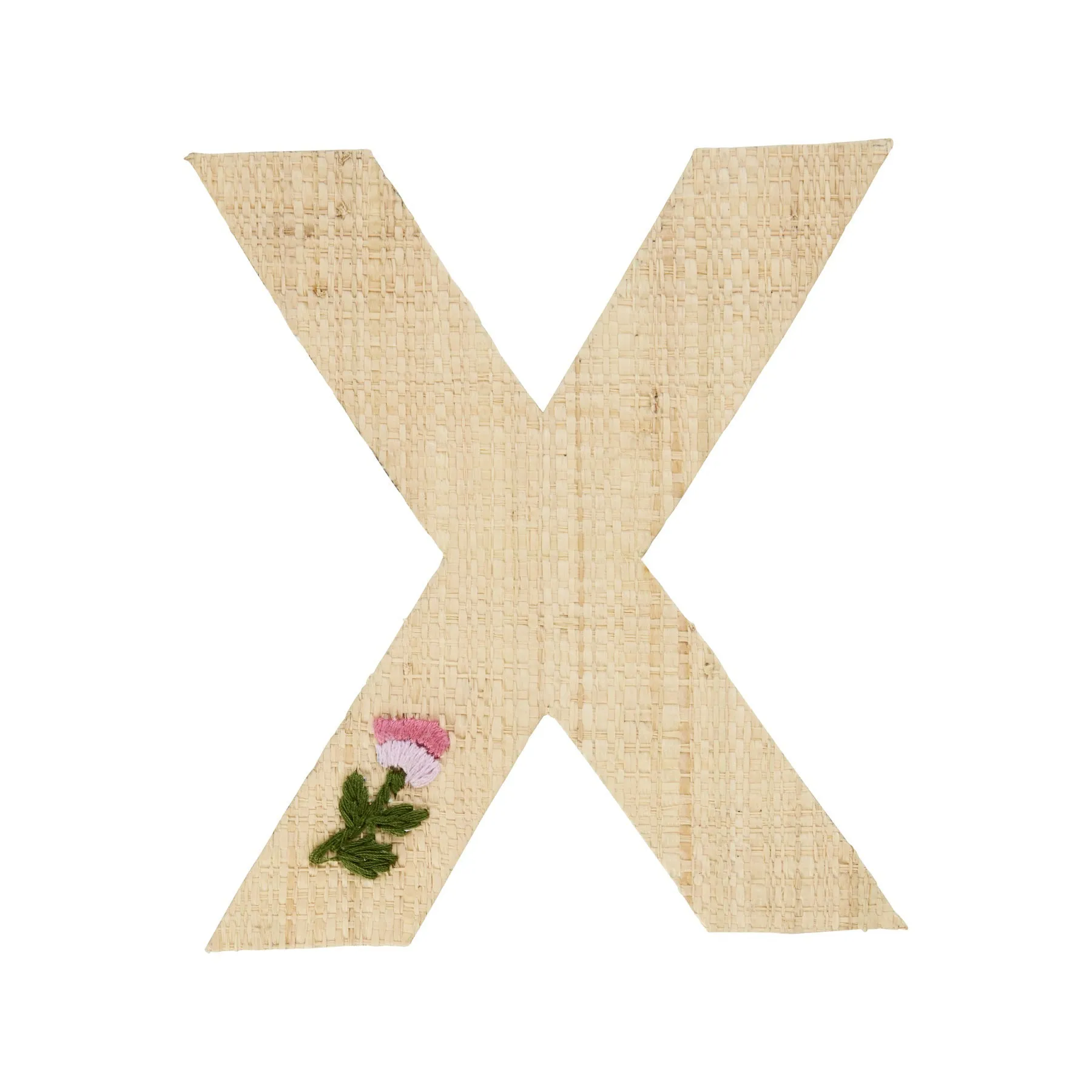 Rice DK Raffia Sticker Letter in Nature with Flower Embroidery - X