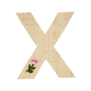 Rice DK Raffia Sticker Letter in Nature with Flower Embroidery - X