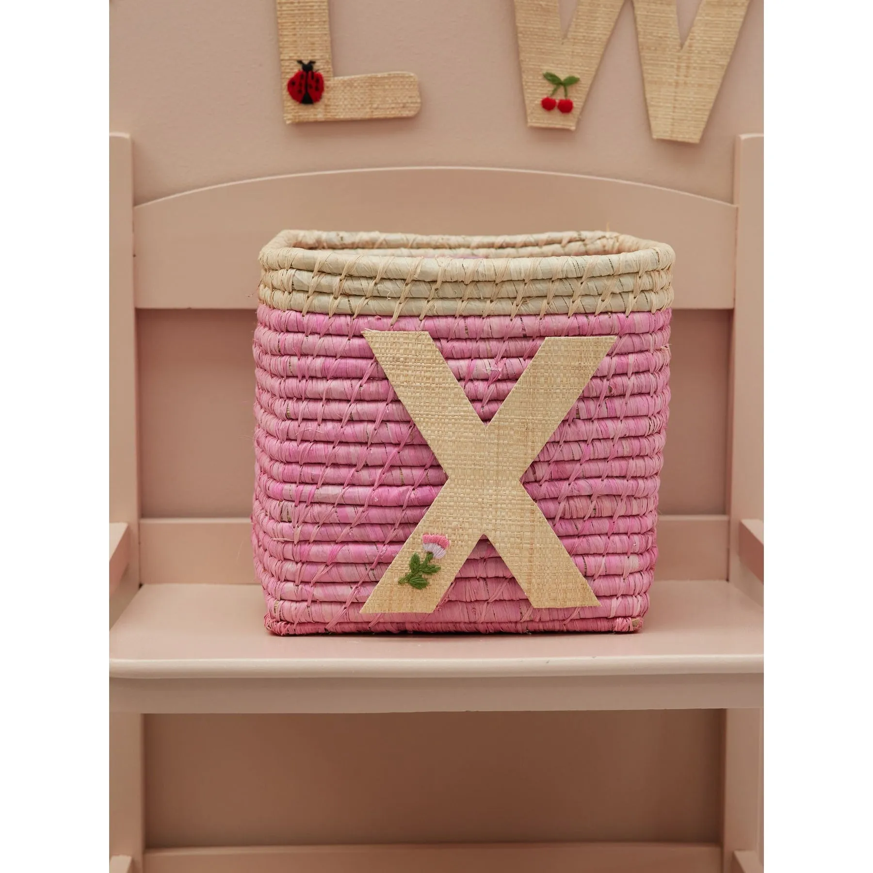 Rice DK Raffia Sticker Letter in Nature with Flower Embroidery - X