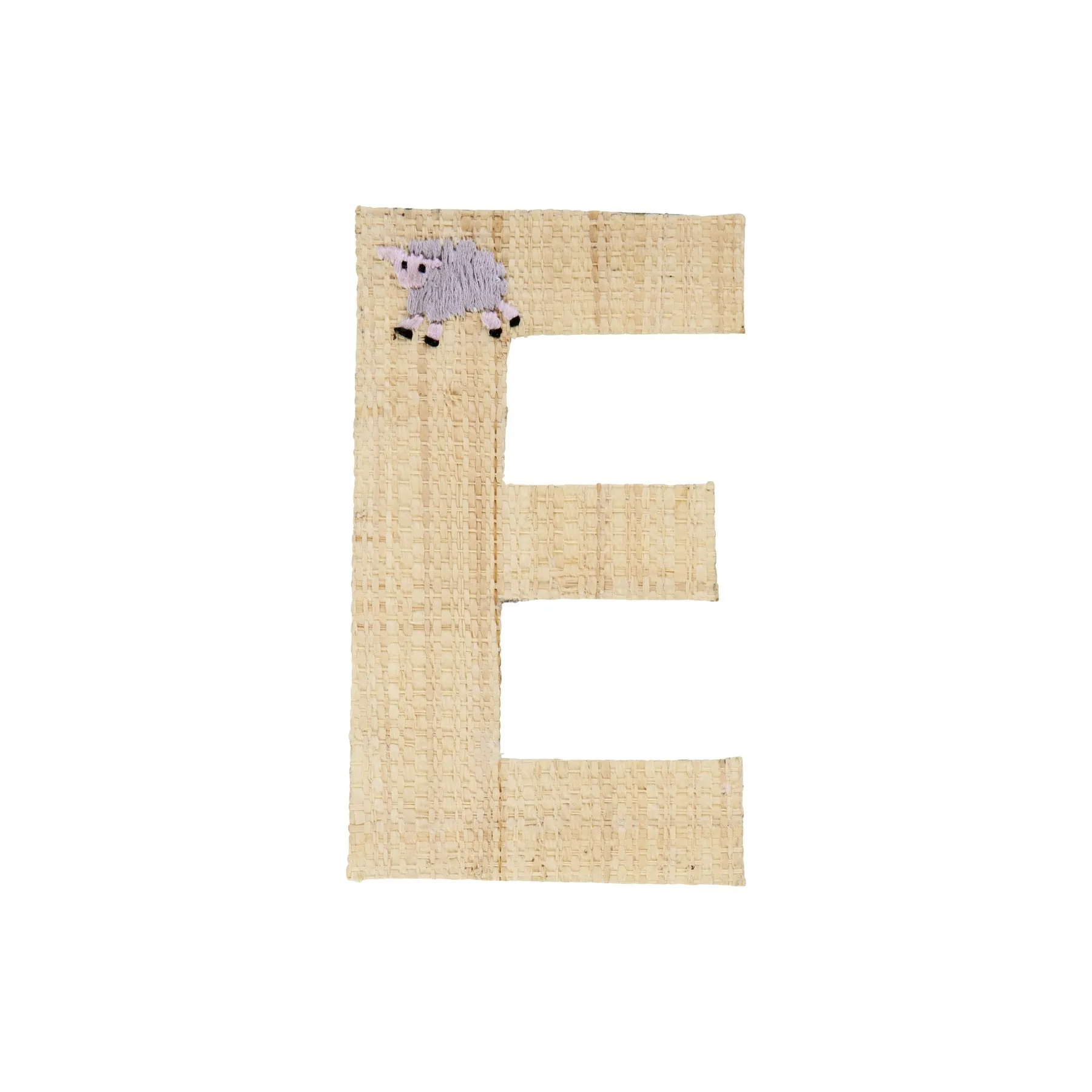 Rice DK Raffia Sticker Letter in Nature with Sheep Embroidery - E