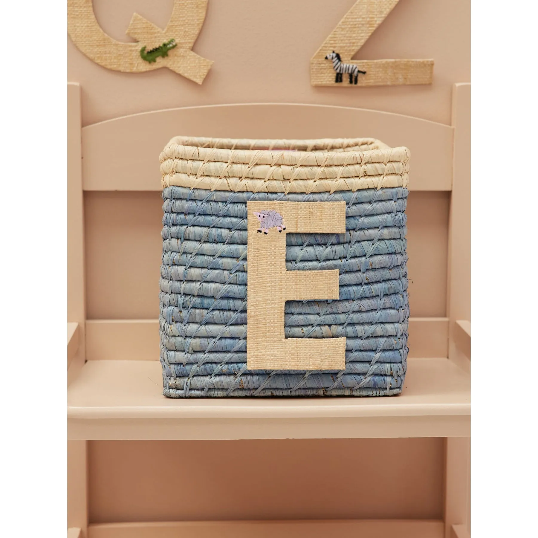 Rice DK Raffia Sticker Letter in Nature with Sheep Embroidery - E