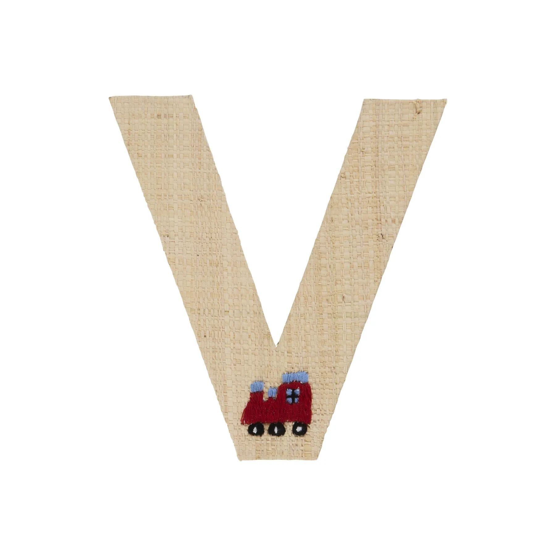 Rice DK Raffia Sticker Letter in Nature with Train Embroidery - V