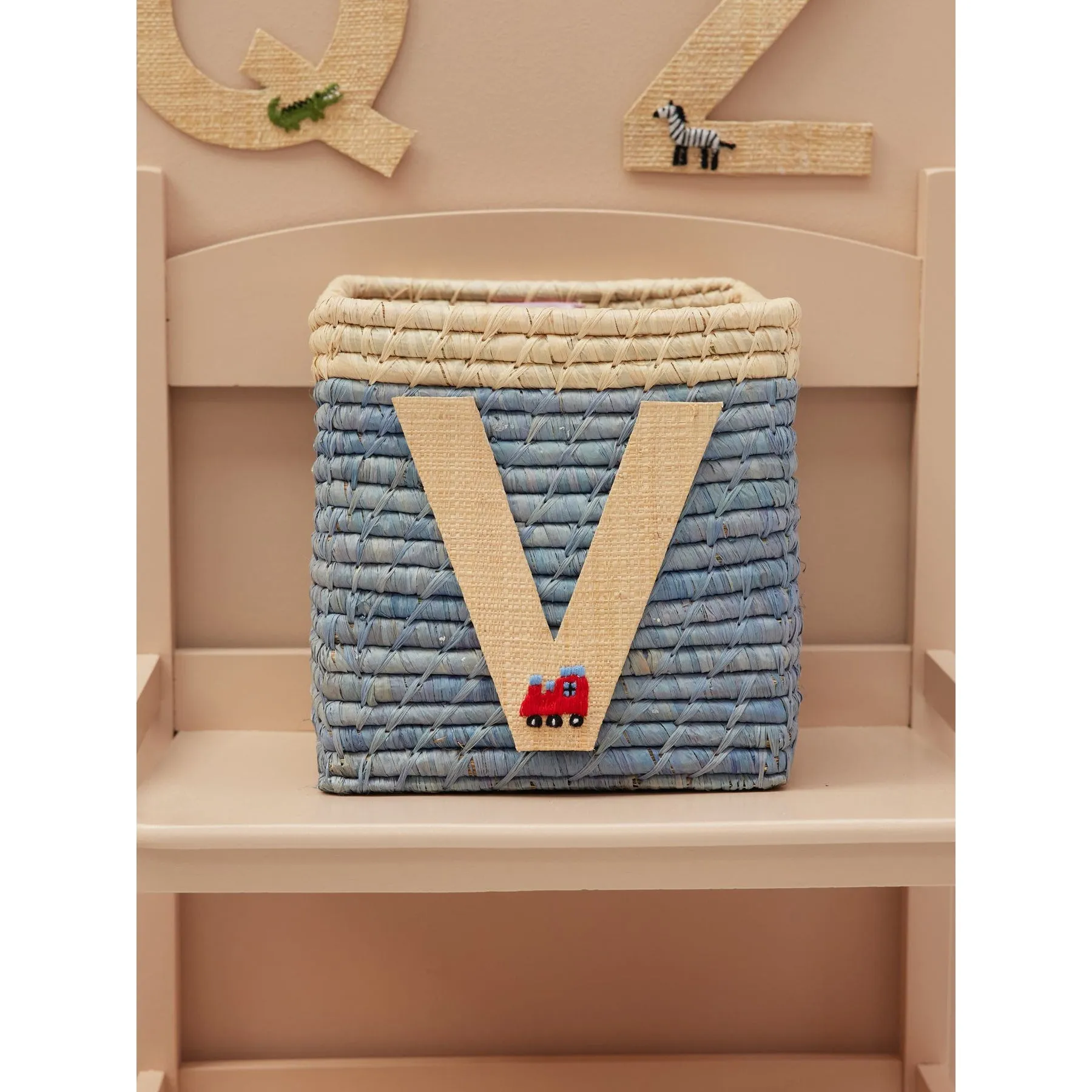 Rice DK Raffia Sticker Letter in Nature with Train Embroidery - V