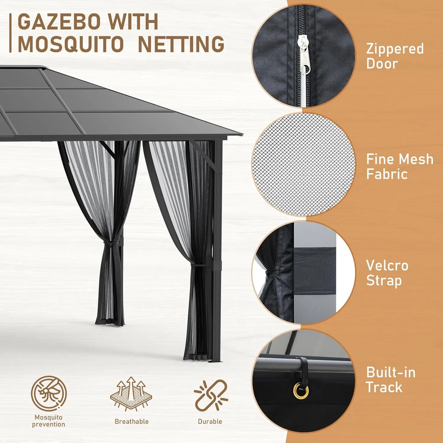 SANNWSG Hardtop Gazebos,Heavy Duty Gazebo,Outdoor Canopy Gazebo with Metal Frame,Galvanized Steel Roof,Mosquito Netting,Permanent Metal Pavilion Gazebo for Backyards,Patios