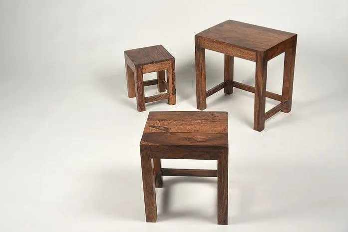 Sheesham Wood Jivaan Set Of 3 Stools