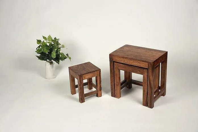 Sheesham Wood Jivaan Set Of 3 Stools