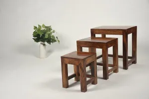 Sheesham Wood Jivaan Set Of 3 Stools