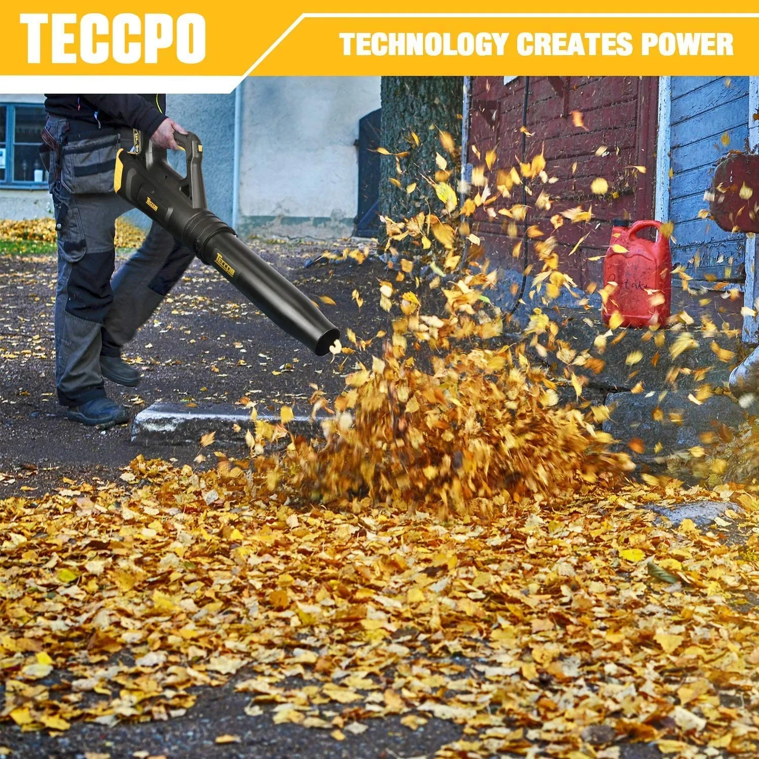 TECCPO 20V Cordless Leaf Blower with Turbine Fan, Dual Speed Adjustment   2.0Ah Lithium Battery
